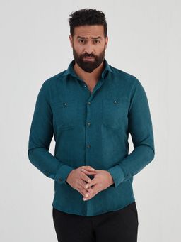 MR BUTTON - Green Polychloroprene Solid Shirt
