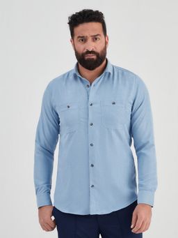 MR BUTTON - Blue Polychloroprene Solid Shirt
