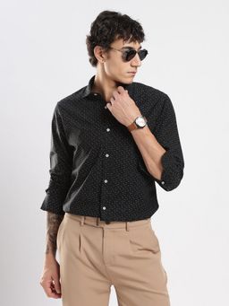 MR BUTTON - Black Cotton Printed Shirt
