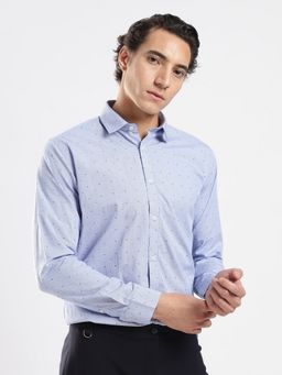 MR BUTTON - Blue Cotton Textured Shirt