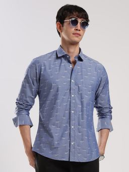 MR BUTTON - Blue Cotton Abstract Shirt