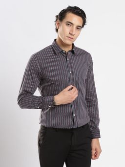 MR BUTTON - Navy Blue Cotton Stripes Shirt