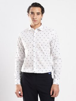 MR BUTTON - White Cotton Geometric Shirt