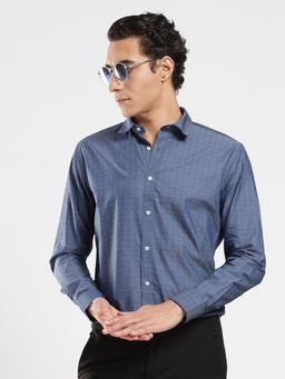 MR BUTTON - Grey Cotton Self Design Shirt