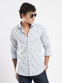 MR BUTTON - White Cotton Abstract Shirt