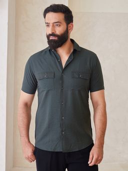 MR BUTTON - Green Polycotton Solid Shirt