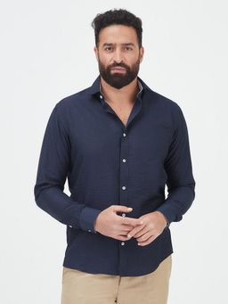 MR BUTTON - Navy Blue Polycotton Solid Shirt