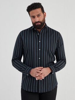 MR BUTTON - Black Cotton Stripes Shirt