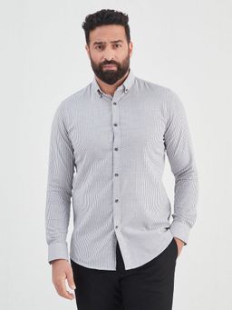 MR BUTTON - Grey Cotton Stripes Shirt