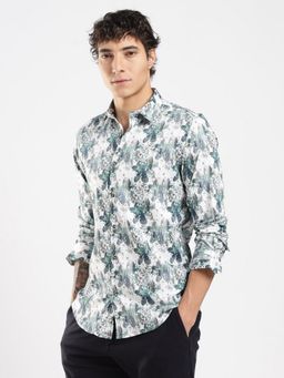 MR BUTTON - White Cotton Satin Floral Shirt