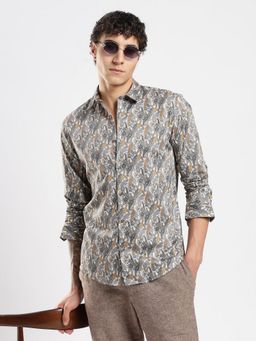 MR BUTTON - White Cotton Satin Printed Shirt