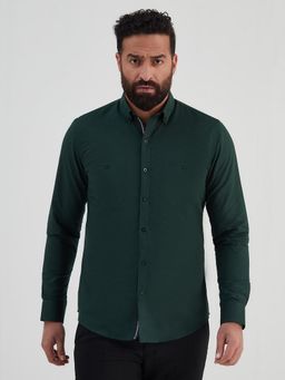 MR BUTTON - Green Cotton Blend Solid Shirt