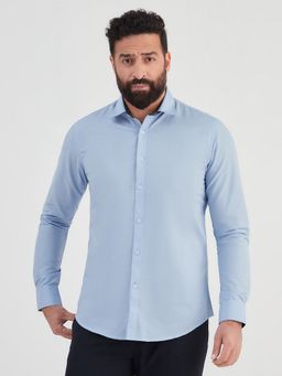 MR BUTTON - Blue Cotton Blend Solid Shirt