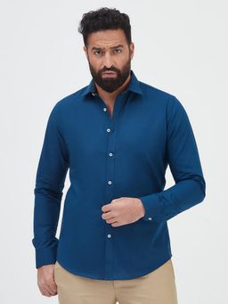 MR BUTTON - Blue Cotton Blend Solid Shirt