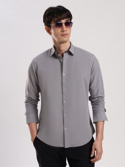 MR BUTTON - Grey Cotton Blend Solid Shirt