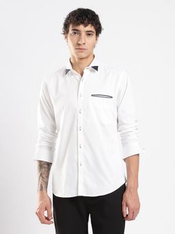 MR BUTTON - White Cotton Satin Solid Shirt