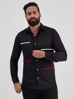 MR BUTTON - Black Cotton Satin Solid Shirt