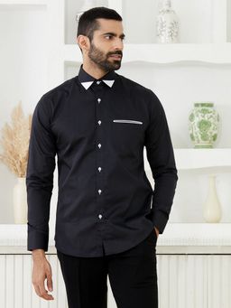 MR BUTTON - Black Cotton Satin Solid Shirt