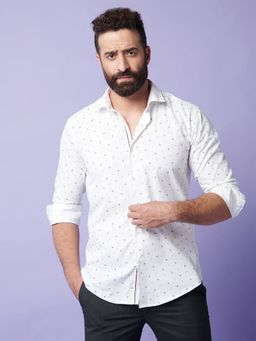 MR BUTTON - White Cotton Geometric Shirt