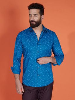 MR BUTTON - Blue Cotton Geometric Shirt