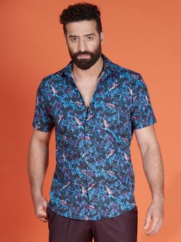 MR BUTTON - Blue Cotton Floral Shirt