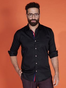MR BUTTON - Black Cotton Solid Shirt