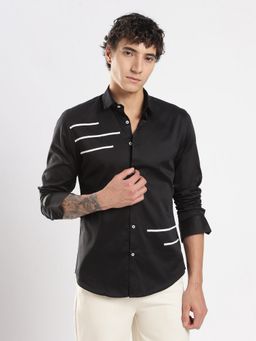 MR BUTTON - Black Cotton Stripes Shirt