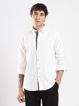 MR BUTTON - White Cotton Solid Shirt