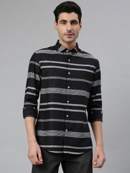 MR BUTTON - Black Cotton Stripes Shirt