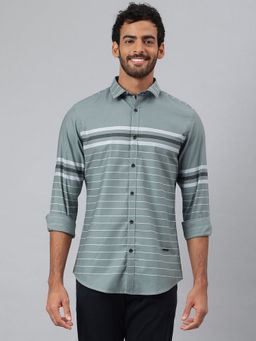 MR BUTTON - Grey Cotton Stripes Shirt