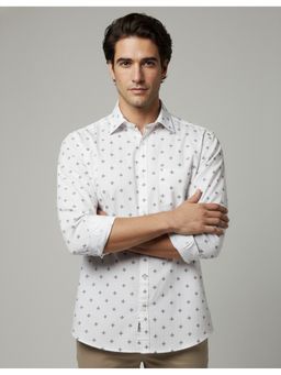 MR BUTTON - White Cotton Geometric Shirt