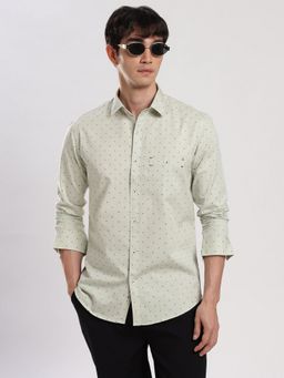 MR BUTTON - Green Cotton Geometric Shirt