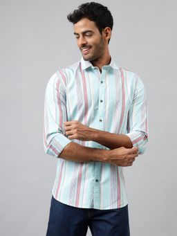 MR BUTTON - Green Cotton Stripes Shirt