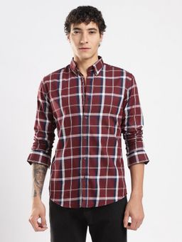 MR BUTTON - Maroon Cotton Checks Shirt