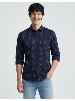 MR BUTTON - Blue Cotton Geometric Shirt