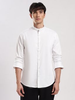 MR BUTTON - White Cotton Solid Shirt