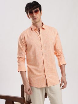 MR BUTTON - Orange Cotton Linen Solid Shirt