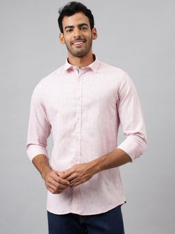 MR BUTTON - Pink Cotton Linen Solid Shirt