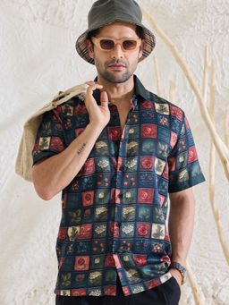 MR BUTTON - Green Cotton Satin Floral Shirt