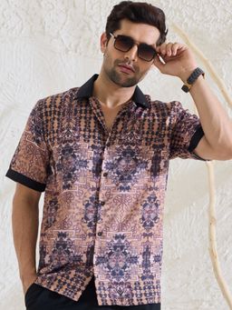 MR BUTTON - Black Cotton Satin Abstract Shirt