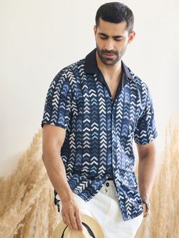 MR BUTTON - Black Cotton Satin Abstract Shirt