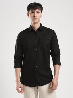 MR BUTTON - Black Cotton Linen Solid Shirt