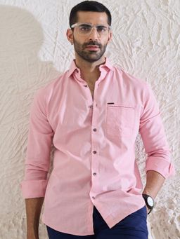 MR BUTTON - Pink Cotton Linen Solid Shirt
