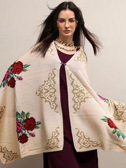 Libas - Beige Ethnic Motif Woven Design Shawl