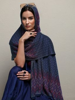 Libas - Navy Blue Ethnic Motif Woven Design Shawl