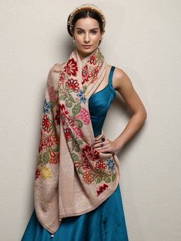 Libas - Beige Floral Woven Design Shawl