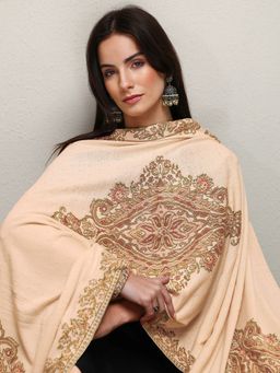 Libas - Beige Floral Woven Design Shawl