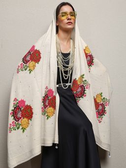 Libas - Off White Floral Woven Design Shawl