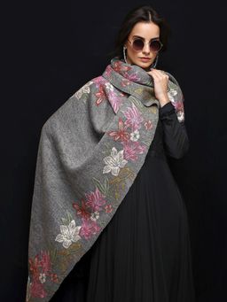 Libas - Grey Floral Woven Design Shawl