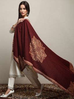 Libas - Maroon Ethnic Motif Woven Design Shawl
